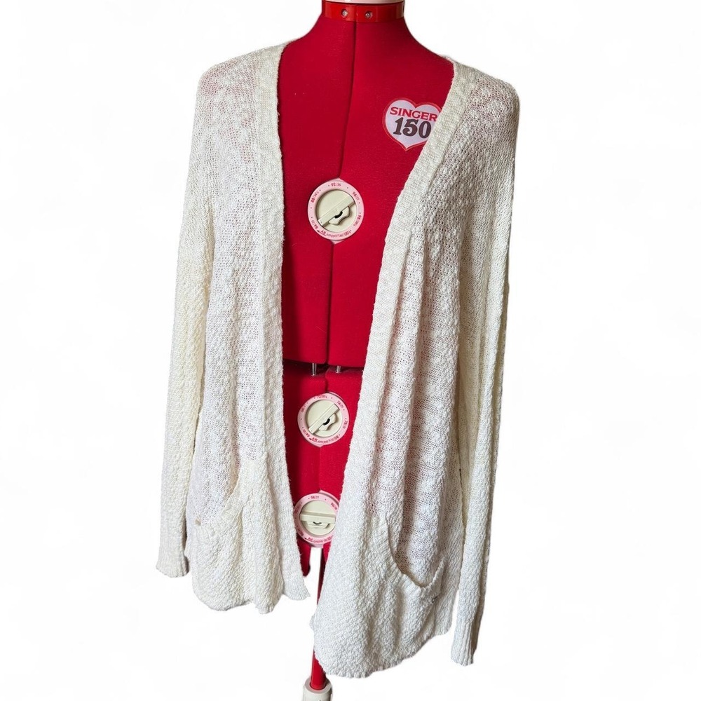 Roxy cream knit long cardigan pockets Small y2k surfer beach cottagecore boho